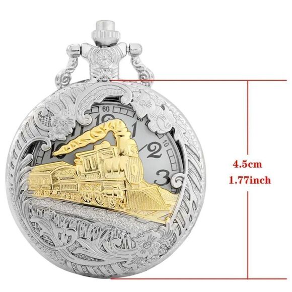 New Silver & Gold Colored Locomotive Design Pocket Watch w/ Chain - Picture 6 of 10